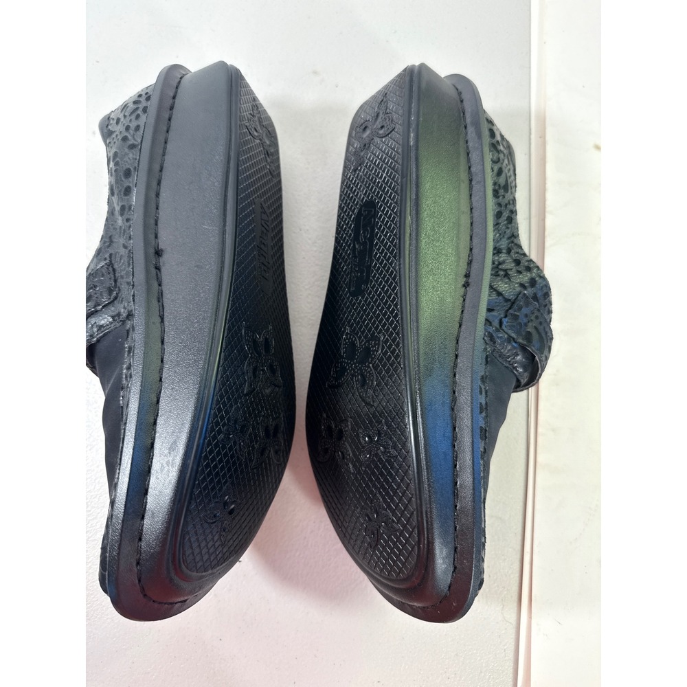 Alegria by PG Lite Black Textured Leather Slip On Clogs Butterfly Button Shoe 11 - Picture 2 of 12